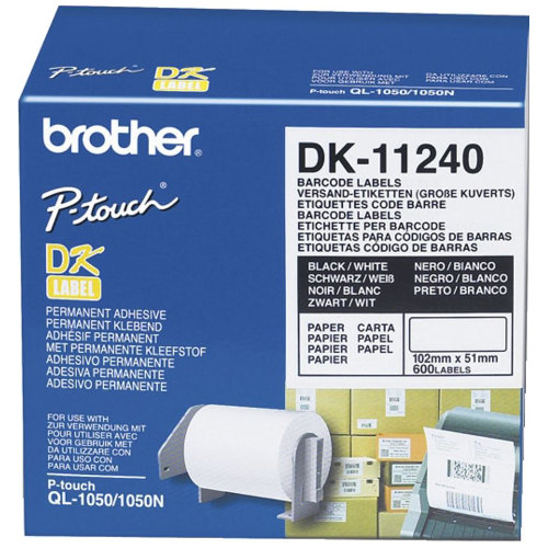 Brother DK-11240 Black on White Die-Cut Permanent Adhesive Label Roll - 102mm x 51mm, 600 Labels