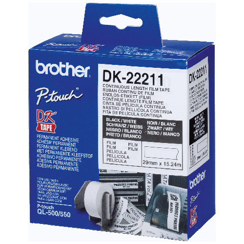 Brother DK-22211 Black on White Continuous Film Label Roll - 29mm x 15.24m