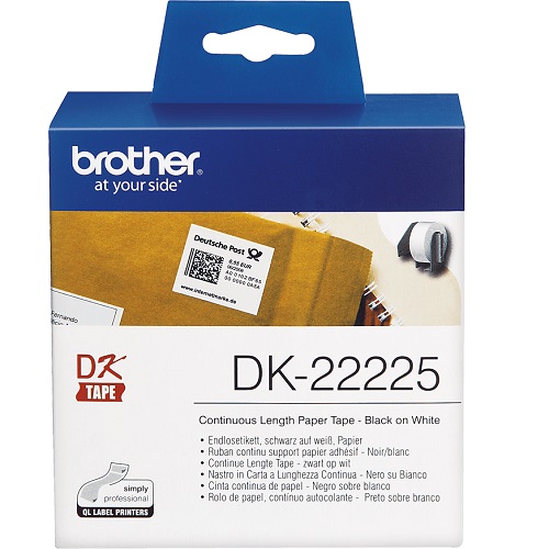 Brother DK-22225 Black on White Continuous Paper Label Roll - 38mm x 30.48m