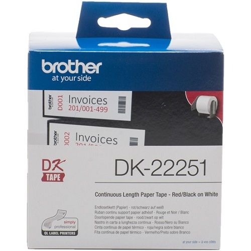 Brother DK-22251 Red/Black on White Continuous Label Roll - 62mm x 15.24m.