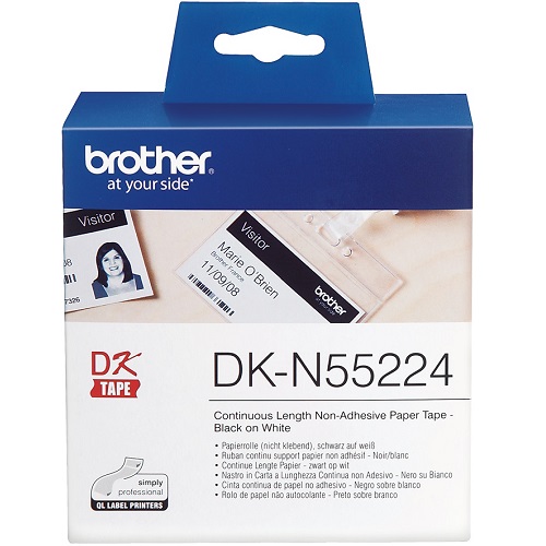Brother DK-N55224 Black on White Continuous Non-Adhesive Paper Label Roll - 54mm x 30.48M