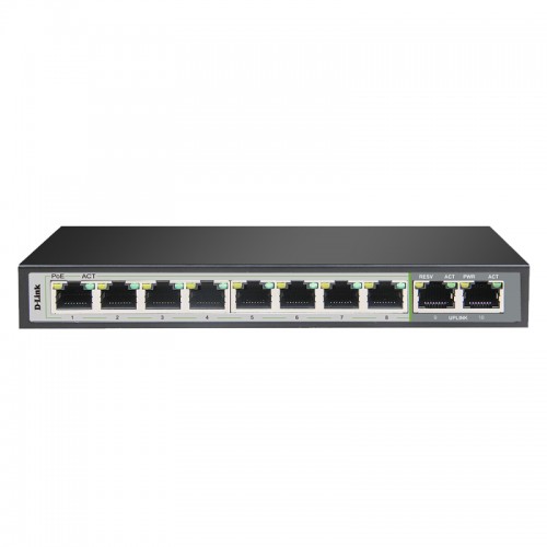 D-Link 10-Port Gigabit PoE Switch with 8 Long Reach PoE Ports and 2 Uplink Ports