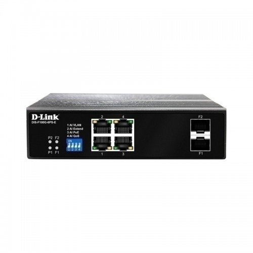 D-Link 6-Port Gigabit Industrial PoE+ Switch with 4 PoE ports and 2 SFP ports
