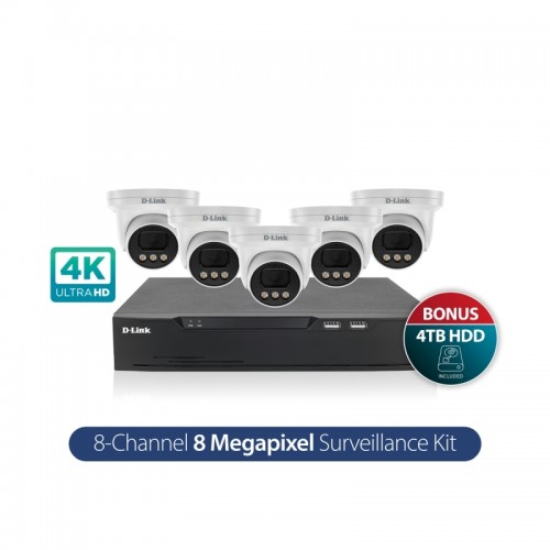 D-Link DNR8P-8MP-4TB Vigilance Surveillance Kit 8CH NVR & 5 x 8MP Turret Cameras - 4TB HDD