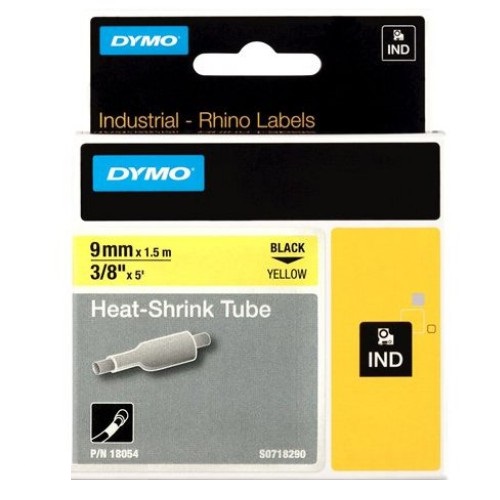 DYMO 18054 Black on Yellow Industrial Rhino Heat-Shrink Tube Label Tape - 9mm x 1.5m