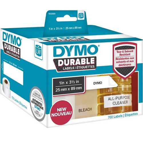 DYMO 1933081 Black on White Durable LabelWriter Label Roll - 25mm x 89mm, 700 Labels