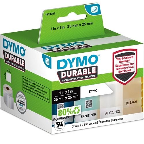 DYMO 1933083 Black on White Durable LabelWriter Label Roll - 25mm x 25mm, 1700 Labels