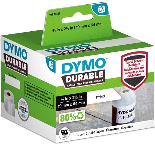 DYMO 1933085 Black on White Durable LabelWriter Label Roll - 19mm x 64mm, 900 Labels