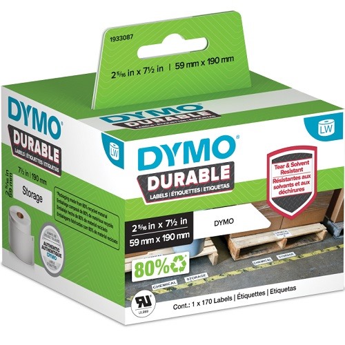 DYMO 1933087 Black on White Durable LabelWriter Label Roll - 59mm x 190mm, 170 Labels