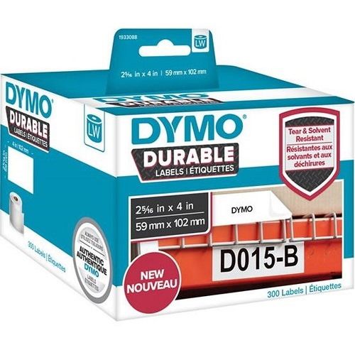 DYMO 1933088 Black on White Durable LabelWriter Label Roll - 59mm x 102mm, 300 Labels