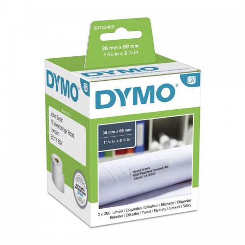 DYMO S0722400 White Large Address Paper LabelWriter Label Roll - 36mm x 89mm, 520 Labels