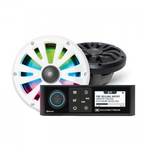 EcoXgear Marine AM-FM-Bluetooth Digital Media Player + LED Light Controller + 6.5 inch Speakers