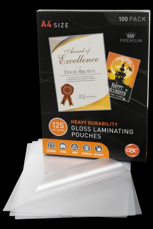 GBC Clear Glossy A4 Laminating Pouches 125 Micron, Pack of 100 GBC Clear Glossy A4 Laminating Pouches 125 Micron, Pack of 100