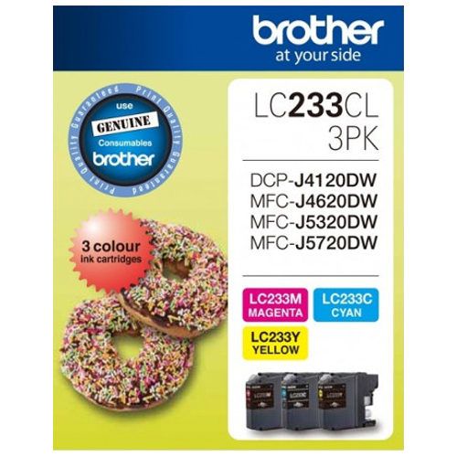 3 Pack Brother LC233CL Genuine Ink Cartridges