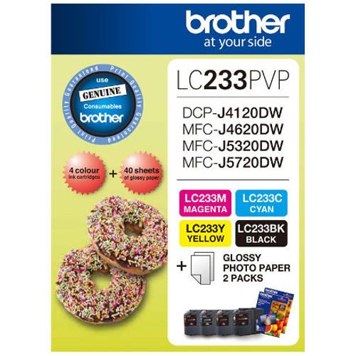 4 Pack Brother LC233PVP Genuine Ink Cartridges