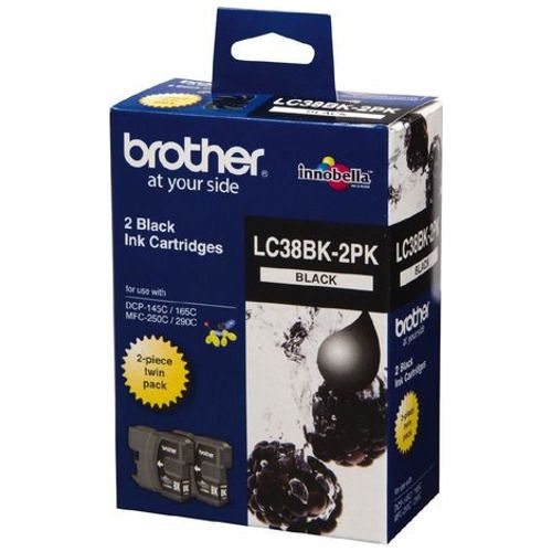 2 Pack Brother LC38BK Genuine Ink Cartridges