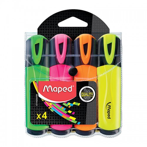 Maped Fluo Peps Highlighters Assorted Colours - Wallet of 4