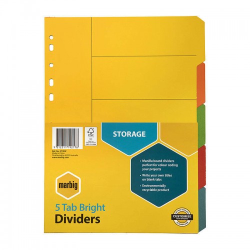Marbig Indices & Dividers 5 Tab Manilla A4 Brights Marbig Indices & Dividers 5 Tab Manilla A4 Brights