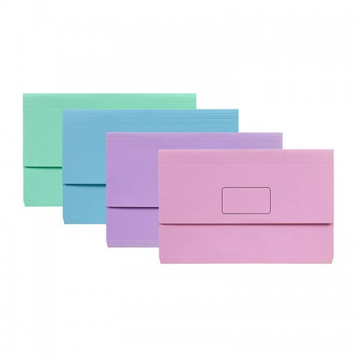 Marbig Slimpick Foolscap Document Wallet Pastel Assorted Colours - Pack of 10