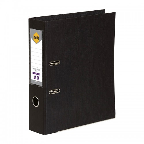 Marbig Lever Arch File Foolscap Black Linen Finish