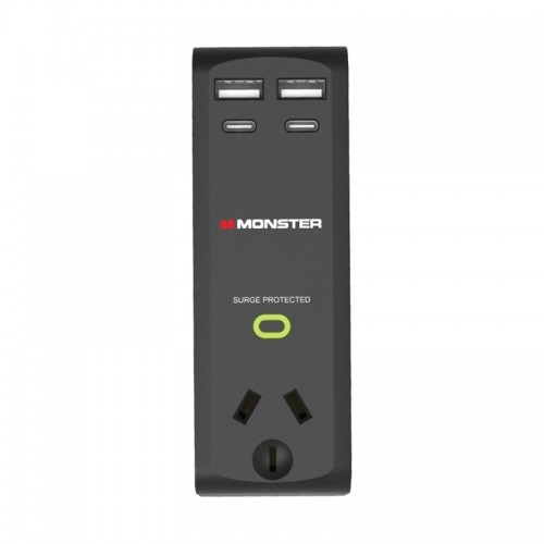 Monster Single Socket Surge Protector with USB-C & USB-A Ports - Black