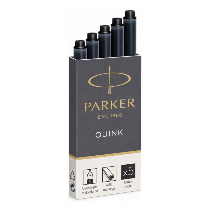 Parker QUINK Fountain Pen Ink Cartridges Black, Pack of 5 Parker QUINK Fountain Pen Ink Cartridges Black, Pack of 5