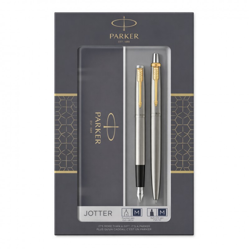 Parker Jotter Ballpoint Pen and Fountain Pen Duo Gift Set, Stainless Steel Parker Jotter Ballpoint Pen and Fountain Pen Duo Gift Set, Stainless Steel