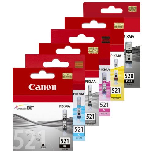 6 Pack Canon PGI-520BK/CLI-521 Genuine Ink Cartridges
