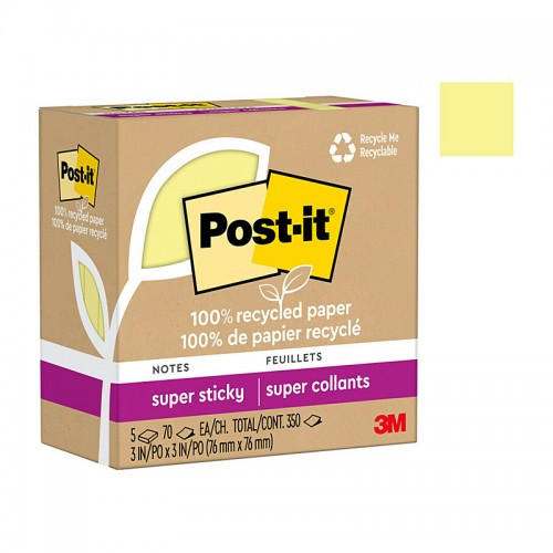 Post-It Super Sticky Canary 76 x 76mm - Pack of 5 - Box of 6