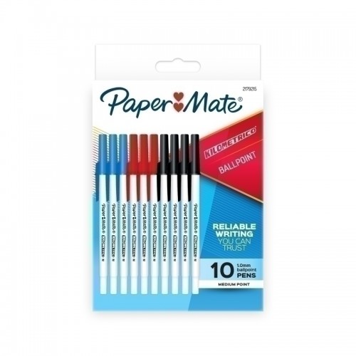 Paper Mate Kilometrico Ballpoint Pens - Assorted Colours - Pack of 10R - Box of 12