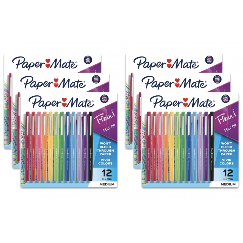 Paper Mate Flair Medium Felt Tip Pens - Fashion Assorted Colours - Pack of 12 - Bag of 6 Paper Mate Flair Medium Felt Tip Pens - Fashion Assorted Colours - Pack of 12 - Bag of 6