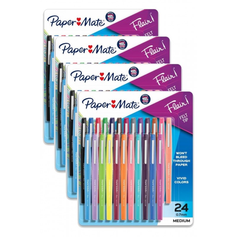 Paper Mate Flair Medium Felt Tip Pens Assorted Colours, Box of 4 Packs of 24 Paper Mate Flair Medium Felt Tip Pens Assorted Colours, Box of 4 Packs of 24