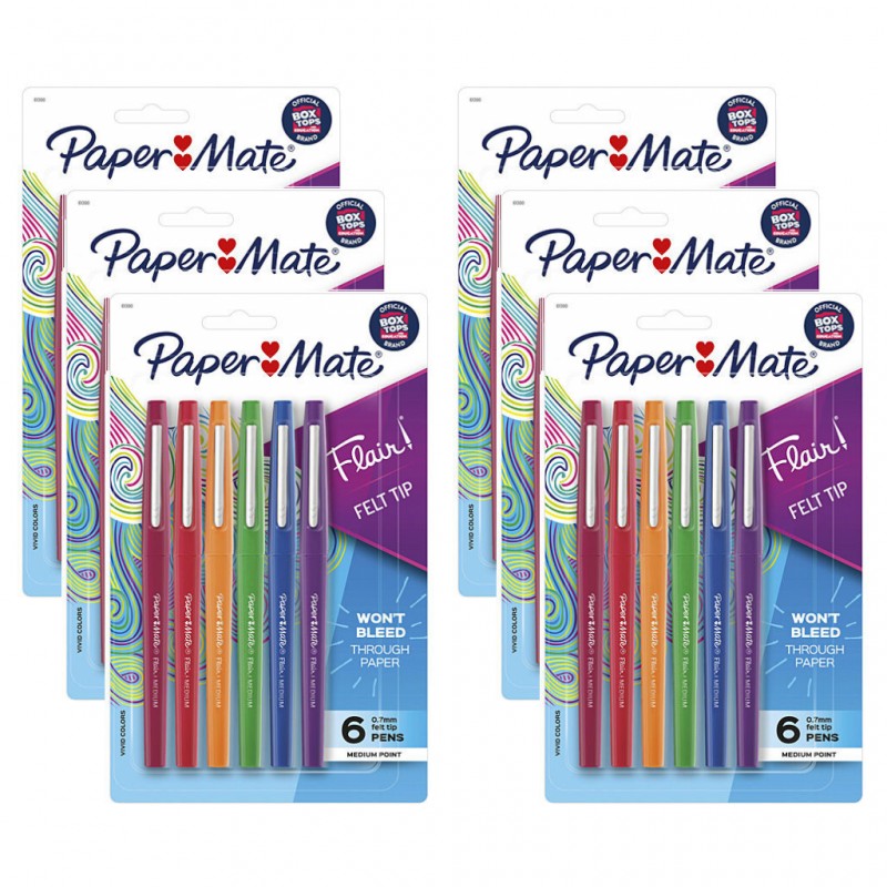 Paper Mate Flair Felt Tip Pastel - Pack of 6 - Box of 6 Paper Mate Flair Felt Tip Pastel - Pack of 6 - Box of 6