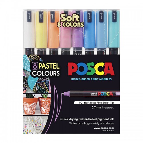 POSCA PC-1 Paint Markers Ultra-Fine Bullet Tip - Soft Assorted Colours - Pack of 8 POSCA PC-1 Paint Markers Ultra-Fine Bullet Tip - Soft Assorted Colours - Pack of 8
