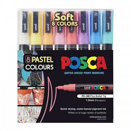 POSCA PC-3M Paint Markers Fine Bullet Tip - Soft Assorted Colours - Pack of 8 POSCA PC-3M Paint Markers Fine Bullet Tip - Soft Assorted Colours - Pack of 8