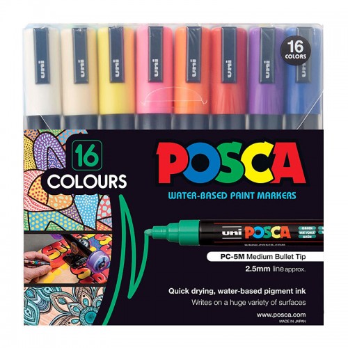 POSCA PC-5M Paint Markers Medium Bullet Tip - Assorted Colours - Pack of 16 POSCA PC-5M Paint Markers Medium Bullet Tip - Assorted Colours - Pack of 16