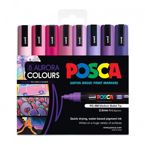 POSCA PC-5M Paint Markers - Medium Bullet Tip - Aurora Assorted Colours - Pack of 8 POSCA PC-5M Paint Markers - Medium Bullet Tip - Aurora Assorted Colours - Pack of 8