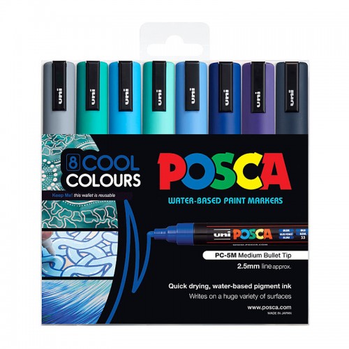 POSCA PC-5M Paint Markers Medium Bullet Tip - Cool Assorted Colours - Pack of 8 POSCA PC-5M Paint Markers Medium Bullet Tip - Cool Assorted Colours - Pack of 8