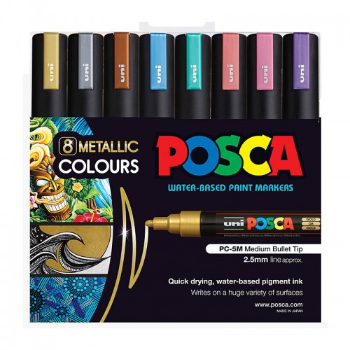 POSCA PC-5M Paint Markers Medium Bullet Tip - Metallic Assorted Colours - Pack of 8 POSCA PC-5M Paint Markers Medium Bullet Tip - Metallic Assorted Colours - Pack of 8