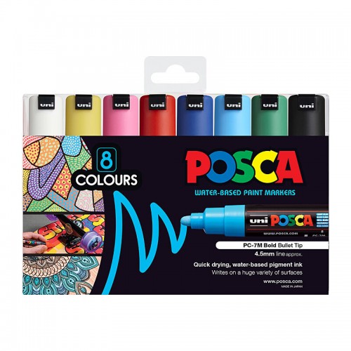 POSCA PC-7M Paint Markers Bold Bullet Tip - Assorted Colours - Pack of 8 POSCA PC-7M Paint Markers Bold Bullet Tip - Assorted Colours - Pack of 8