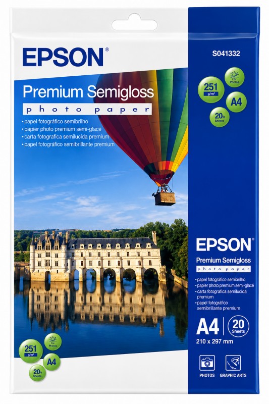 Epson C13S041332 A4 Premium Semi Gloss Photo Paper 251 gsm, 20 Sheets Epson C13S041332 A4 Premium Semi Gloss Photo Paper 251 gsm, 20 Sheets