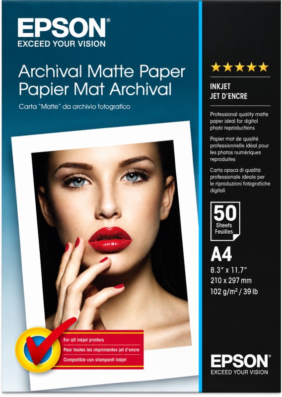 Epson A4 Archival Matte Photo Paper 189 gsm, 50 Sheets Epson A4 Archival Matte Photo Paper 189 gsm, 50 Sheets