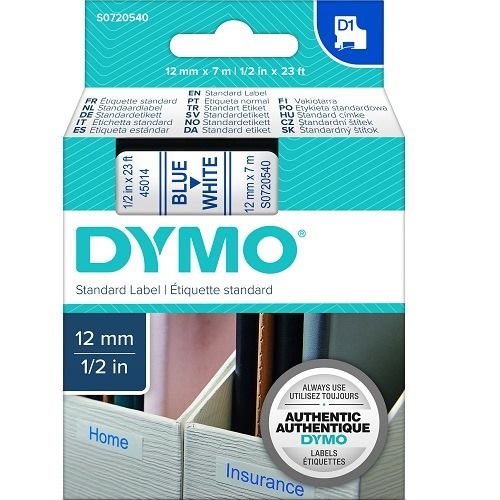 DYMO S0720540 Blue on White D1 Label Tape - 12mm x 7m