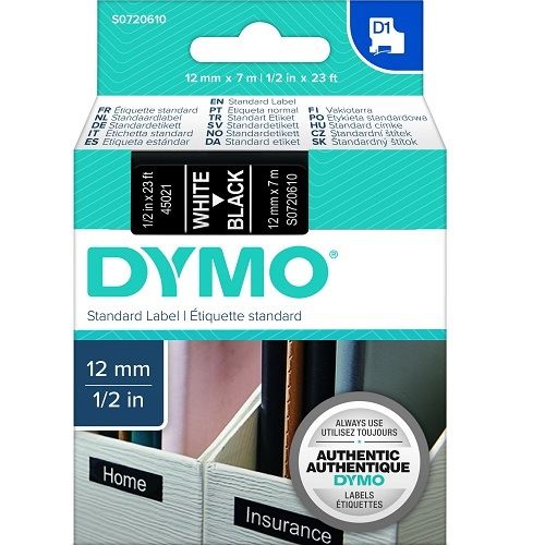 2 Pack DYMO S0720610 White on Black D1 Label Tape - 12mm x 7m