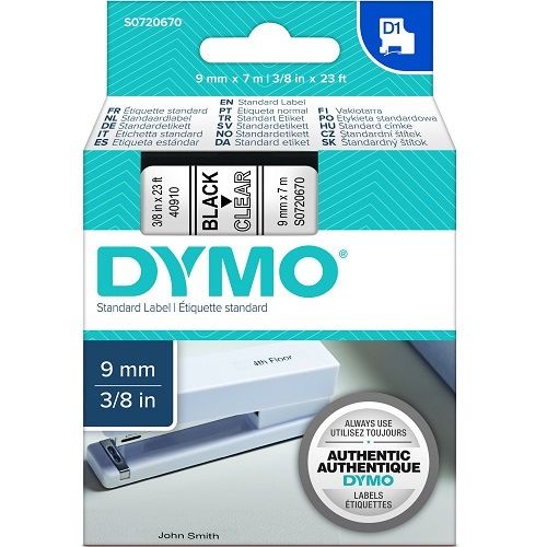 DYMO S0720670 Black on Clear D1 Label Tape - 9mm x 7m