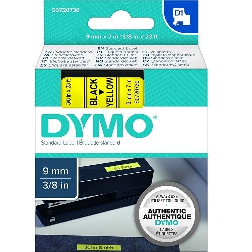 DYMO S0720730 Black on Yellow D1 Label Tape - 9mm x 7m