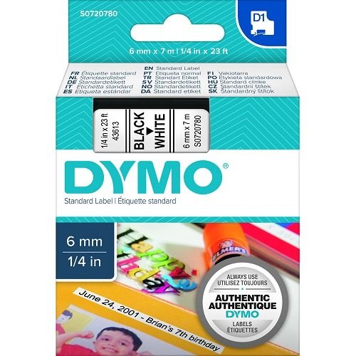 DYMO S0720780 Black on White D1 Label Tape - 6mm x 7m