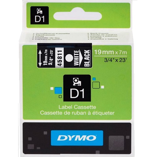 DYMO S0720910 White on Black D1 Label Tape - 19mm x 7m