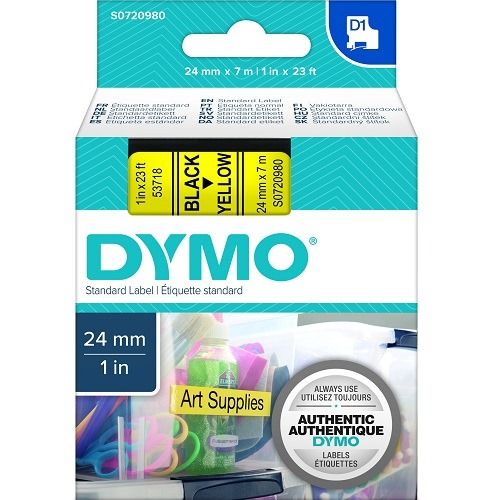 DYMO S0720980 Black on Yellow D1 Label Tape - 24mm x 7m