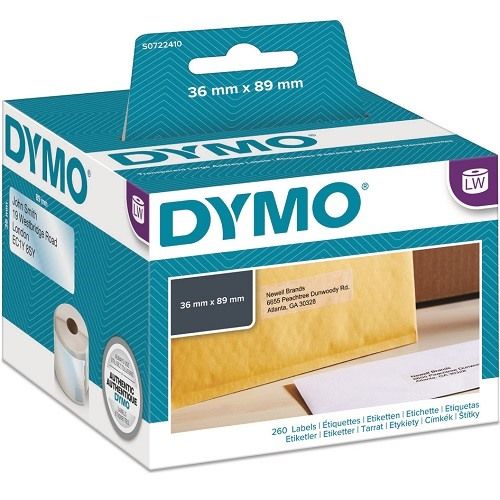 DYMO S0722410 Clear Large Address Plastic LabelWriter Label Roll - 36mm x 89mm, 260 Labels